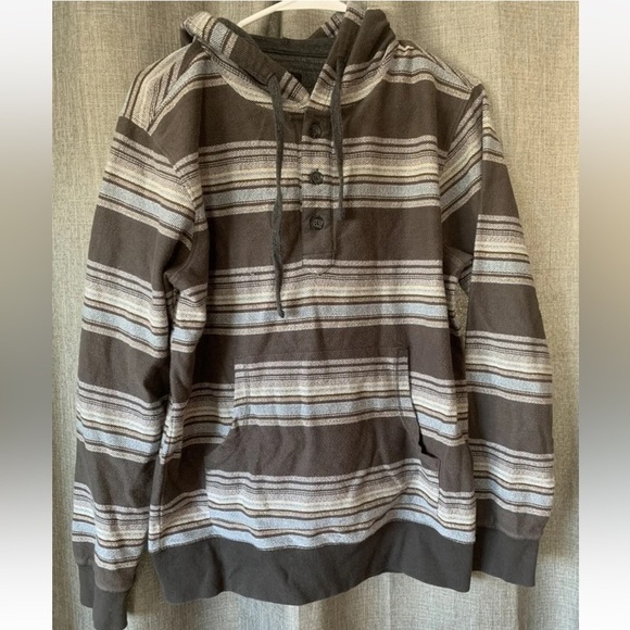 O'Neill Hoodie Shirt Men's Small Gray FStriped Graphic Surf Half Button - Picture 1 of 4